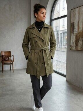 Love Tree Olive Trench Coat with Self-Tie Belt